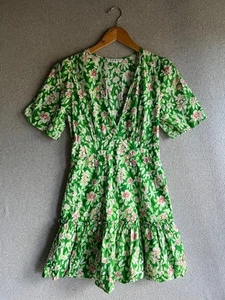 THML Anthropologie Kleid Damen mittelgrün Blumen Boho Bauern Hippie fließend - Bild 1 von 8