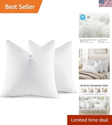 Set of 2 Plush 16x16 Down Feather Pillow Inserts - Luxurious Cotton Covers - Image 1 of 4