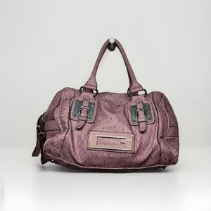 Guess Pink Ostrich Embossed Satchel Shoulder Bag Purse Logo Plate Y2k Vintage - Picture 1 of 18
