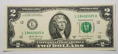 GEM UNC 2017 A $2.00 Note with Fancy Tombstone Year Date Serial# L1940 2025A - Image 1 of 2