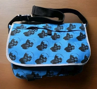 Bolso Mensajero De Colección Andy Warhol Base Diseño Calavera Azul Lona ARTE POP * Foto 1 de 4