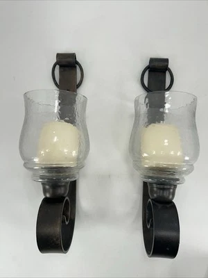 Apliques de pared hierro metal y vidrio transparente bronce con velas crema lote de 2 Foto 1 de 4