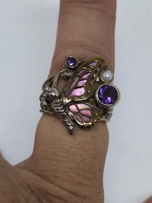 Hermoso Anillo Mariposa Eco del Soñador Plata 925 Bronce Amatista Talla 7 Foto 1 de 4