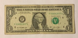 BIRTHDAY/ANNIVERSARY $1.00 CURRENCY Note 03-09-1937 - Picture 1 of 2