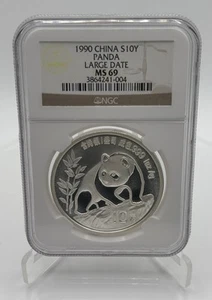 1990 Large Date Graded NGC MS69  China silver panda coin, 10y, 1 ounce - Picture 1 of 2