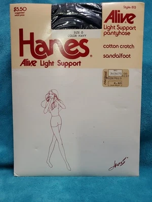 1985 Vintage Pantyhose Hanes Alive Cotton Crotch Size D Style 813 Navy Blue NOS - Image 1 of 4