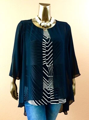 CHICO'S $107 NWT BLACK SHEER OPEN FRONT 3/4-SLV THANK JACKET SIZE 1 (M) - Image 1 of 4