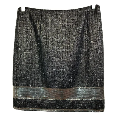 Per Se Skirt Womens Sz 8 Black Silver Metallic Wool Linen Silk Pencil Beaded - Image 1 of 4