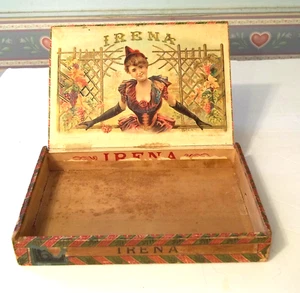 Antique Wooden Cigar Box Rare Irena Name Meaning Peace Tranquility & Harmony - Picture 1 of 12