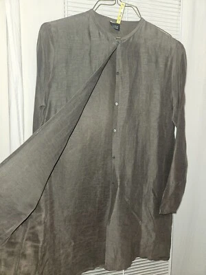 Eileen Fisher Lino Seda Botón Chaqueta y Pantalón Lt Wt Gris Conjunto Talla M Foto 1 de 4
