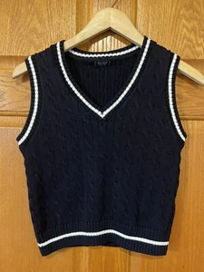 Chaleco Suéter AT60 Brandy Melville John Galt Azul Marino y Blanco Rayas Tejido con Cable - Imagen 1 de 4