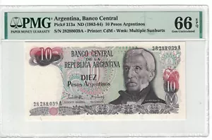 Argentina 10 Pesos Argentinos 1983-84 PICK# 313a PMG: 66 EPQ GEM UNC. #PL1888 - Picture 1 of 2