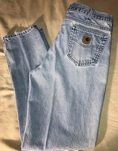 CARHARTT Jeans B18 Straight Light Denim Heavy Weight 38x34 Distressed Grunge - Picture 1 of 11