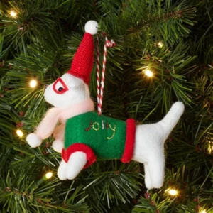 Target Wondershop white dog w/ jolly Xmas sweater  ornament felt 5.5" x 5.5" - Picture 1 of 3