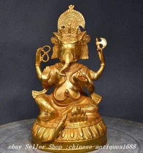 10,2"" Antiguo Tíbet Nepal Bronce Dorado Ganesh Señor Ganesha Elefante Dios Buda Estatua - Imagen 1 de 9