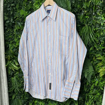PAUL FREDRICK Dress Shirt Mens 14 1/2 Blue Striped Long Sleeve French Cuff 2194 - Image 1 of 4