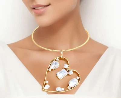 Fancy полый сердце прозрачный кристалл подвеска воротник ожерелье комплект День святого Валентина подарки - Изображение 1 из 4