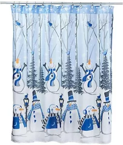 Snowman Shower Curtain Bathroom Set, 12 Resin Hooks, Polyester Fabric, Washable - Picture 1 of 7