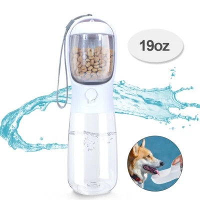 (Pink) Portable Pet Water Bottle with Detachable Food Container — 第 1/4 张图片
