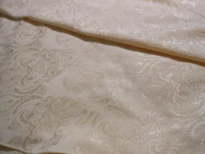 Vintage Ivory Brocade Tablecloth Floral Stitched Hem Oblong 100" Long x 58" Wide - Image 1 of 4