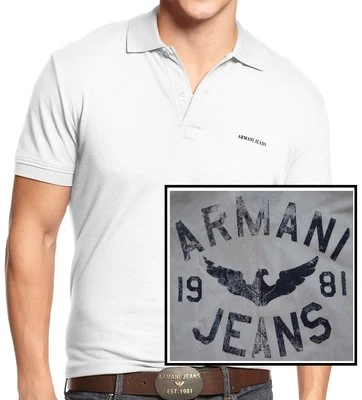 NWT Armani Jeans LOGO Solid Pique Short Sleeves Slim Polo Shirt In White Size L - Image 1 of 4