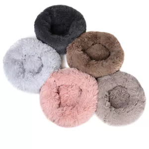 Round Plush Donut Pet Dog Cat Bed Fur Cuddler Warm Soft Puppy Calming Bed Kennel - Picture 1 of 65