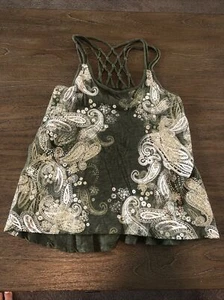 Justice Girls Green Razor Back Tank top With Design And Fun Back Size 18 - Picture 1 of 7