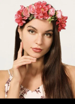 Diadema floral corona rosa flor niña diadema boda fiesta guirnalda para el cabello Foto 1 de 3