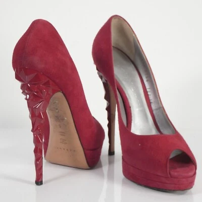 Casadei Plataforma Rojo Gamuza Punta Abierta Escultural Arte Tacones 3D EE. UU. 6 UE 36 UK 3 Foto 1 de 4