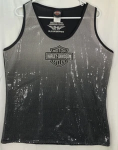 Harley Davidson Sleeveless Tank Sz 1X w/Sequins Gray Black Chippewa Falls WI-192 - Picture 1 of 15