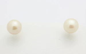 Pendientes de perla simples clásicos vintage de oro amarillo de 14 K YG 1,1 g GG707 - Imagen 1 de 4