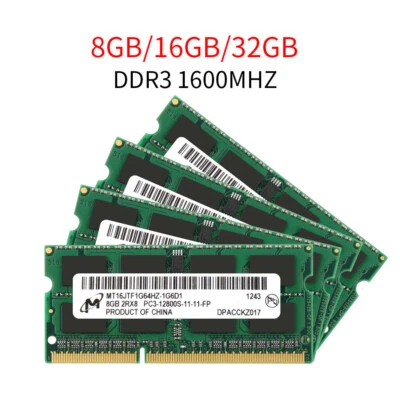 Micron 32GB 16GB 8GB 4G PC3 / PC3L DDR3 / DDR3L 1600MHz SODIMM Laptop RAM LOT AU - Image 1 of 4