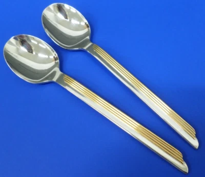 2 - WMF Cromargan STRATOS GOLD Accent Glossy Stainless Japan Flatware TEASPOONS - Image 1 of 4