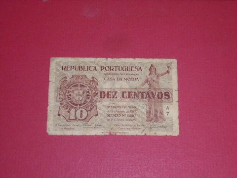 PORTUGAL 1925 10 CENTAVOS CIRCULATED BANKNOTE P-101 Cover