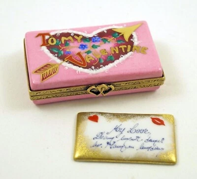 To My Valentine with My Love w Letter French Limoges Trinket Box Valentine's - Image 1 of 4