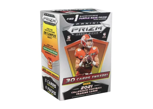 Panini Prizm Draft Picks 2021 Collegiate Football Blaster Box (30 Cards, 1 Purple Wave Prizm)