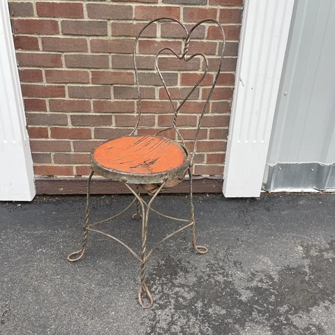 Wrought Iron Ice Cream Parlor Chair Heart Back Solid Wood Seat Retro Diner Chic Cover