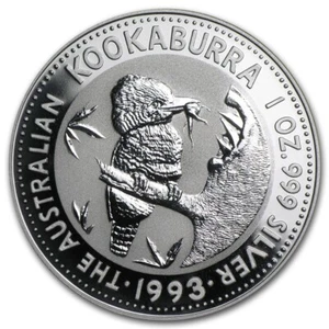 Australia 1993 KOOKABURRA $1 Oz Pure Silver Dollar BU—From Orig. PERTH MINT Roll - Picture 1 of 2