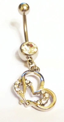 Heart Belly Bar Crystal polished Navel Ring chrom plated Navel Ring - Image 1 of 3