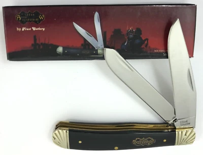 Steel Warrior Trapper Knife Cape Buffalo Horn Handles 2 Blade + Box 8567-S - Image 1 of 4