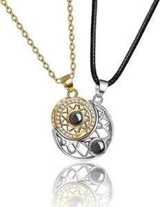 Magnetic Couple Necklace 100 Languages Sun Moon Friendship Necklaces Women 2 Pcs - Picture 1 of 4