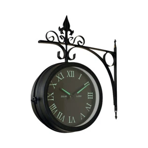 Wanduhr Old London doppelseitige Bahnhofsuhr aus Metall Schwarz Retro Design - Bild 1 von 1