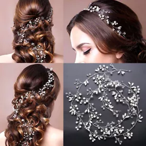 Crystal Tiara Bridal Wedding Headpiece Pearl Pageants Hair Chain Bride Headband - Picture 1 of 20