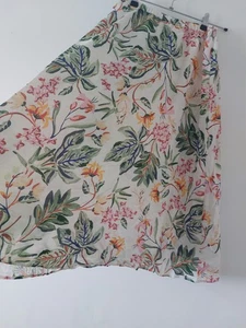 H&M Linen Blend Maxi Skirt Size S Blue Brown Holiday Floral Party Boho Gypsy - Picture 1 of 12