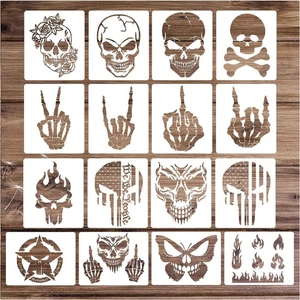 16 piezas plantillas de calavera para pintar madera aerógrafo arte manualidades lienzo de pared - Imagen 1 de 2