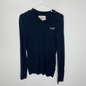 VTG Hollister Classic Navy Blue Knitted Sweater W/Icon Logo unisex Y2K 2000s - Picture 1 of 6