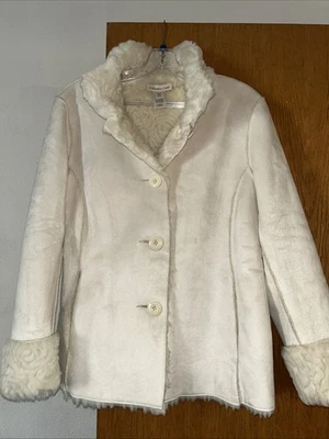 Coldwater Creek Women’s Off White/Cream Faux Fur/Suede Sz P12 Warm Clean Coat - Image 1 of 4