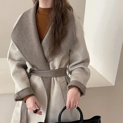 Mujeres Informal Cálido Doble Cara 100% Lana Abrigo Otoño/Invierno Chaqueta Ajustada Nuevo Foto 1 de 4