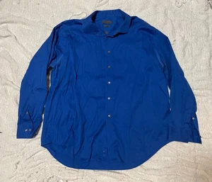 Calvin Klein Men's Slim-Fit Non-Iron Herringbone Dress Shirt Blue Size 19 - Picture 1 of 9