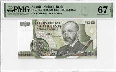 Austria 100 chelines 1984, PMG 67 EPQ, "Banco Nacional" Pick# 150 Foto 1 de 2